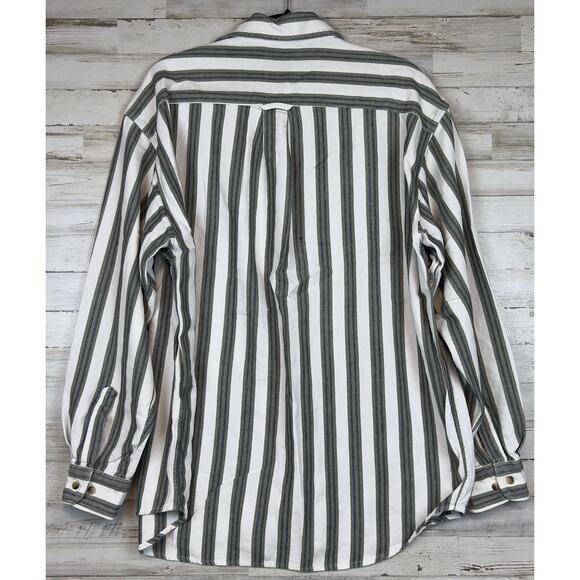 Vintage 1990s Dockers Mens L Green White Striped 100% Cotton Button Up Shirt - Picture 3 of 7